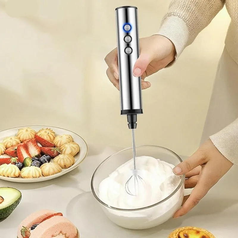 Electric Milk Frother Handheld - 3in1電動ミルクフォーマー、3段階の速度調整が可能な小型ハンドミキサー、取り外し可能なステンレス製泡立て器、家庭用キッチンツール。