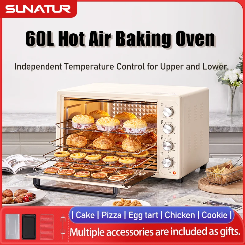 Small Appliances - SUNATUR 2200W 高温循環式オーブン、小型業務用、ピザ焼き、トースター機能付き、60L、電気式卓上オーブン、家庭用ペストリーオーブン。