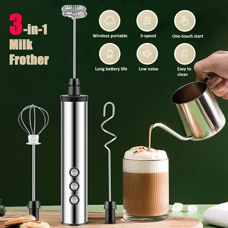 3in1電動ミルクフォーマー、3段階の速度調整が可能な小型ハ - Electric Milk Frother Handheld のレビューと価格